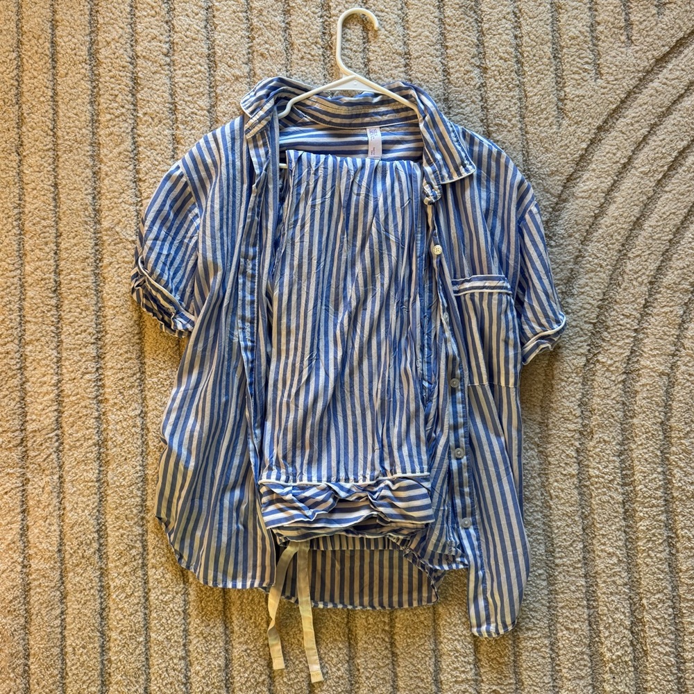 Blue and White Striped Pajama Set